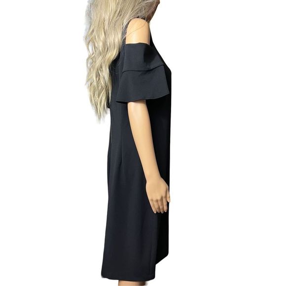 Calvin Klein Cold Shoulder Dress Long Back Zip Black Size 12 - Picture 4 of 8